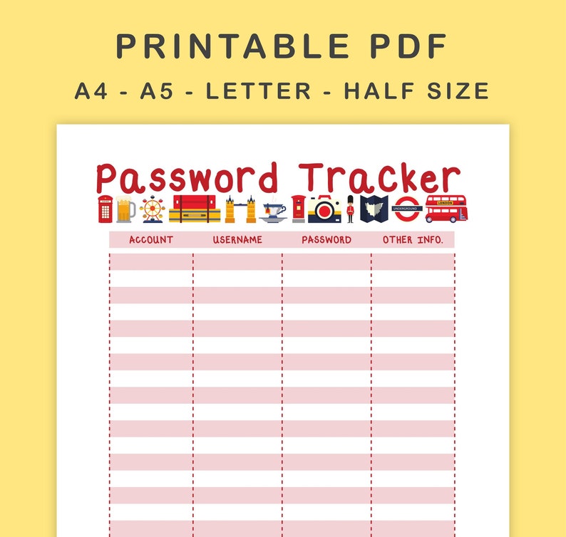 Printable Pword Log Pword Tracker A4, A5, Letter Dimension, Fifty percent Dimension graphic about Password Log Printable named Printable Pword Log Pword Tracker A4, A5, Letter Measurement, 50 % Sizing
