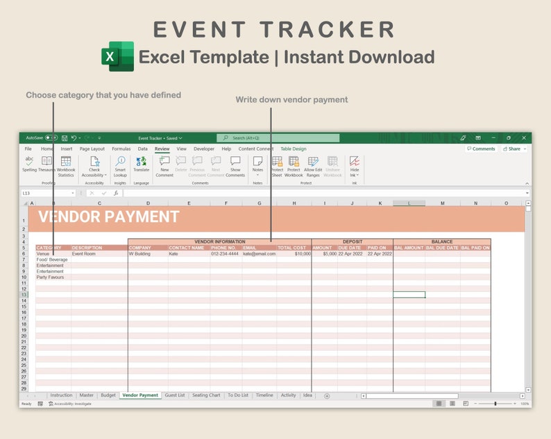 Event Planner Excel Party Planner Template Guest List Table Etsy