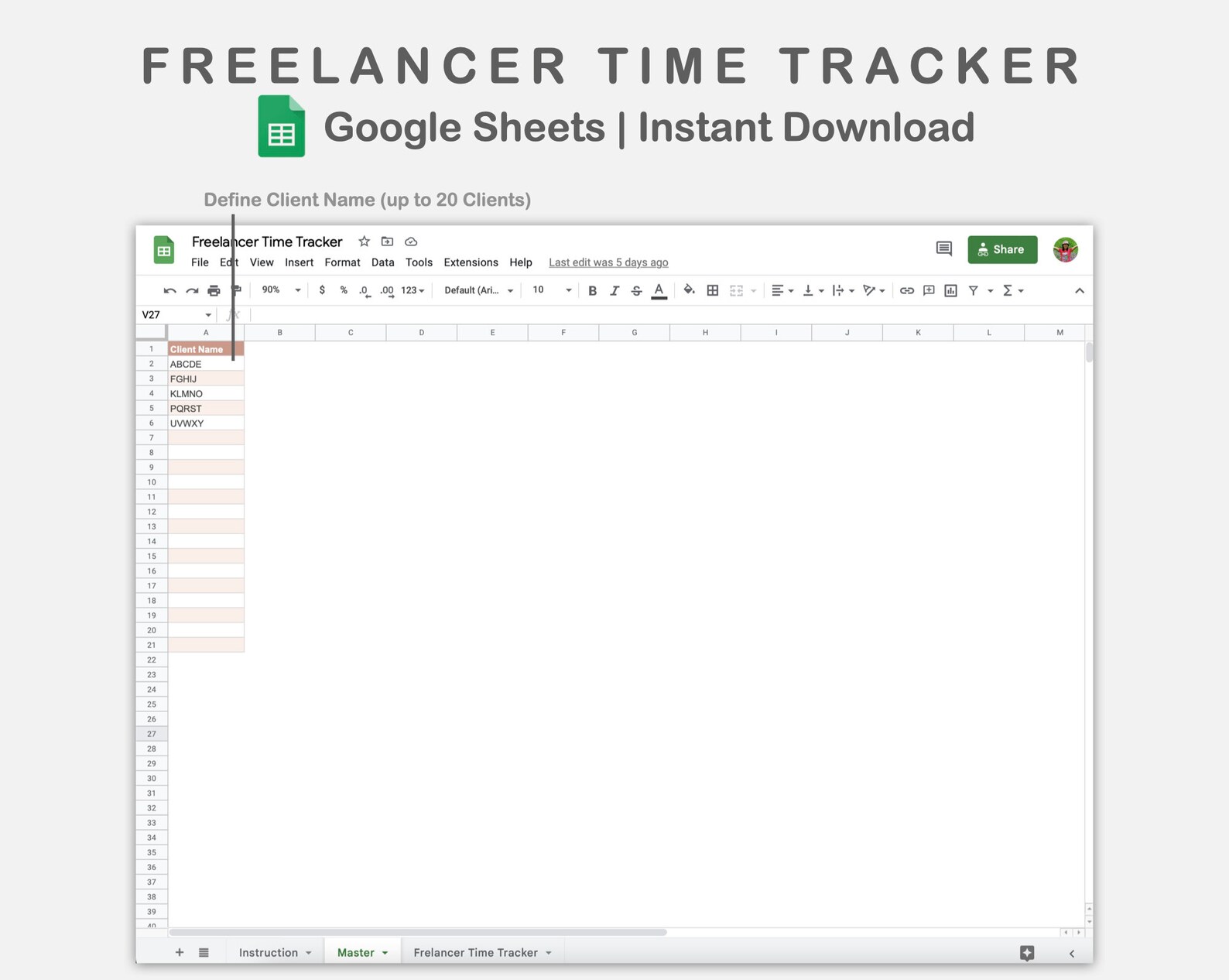 Freelancer Timesheet Google Sheets Time Tracker Spreadsheet Etsy