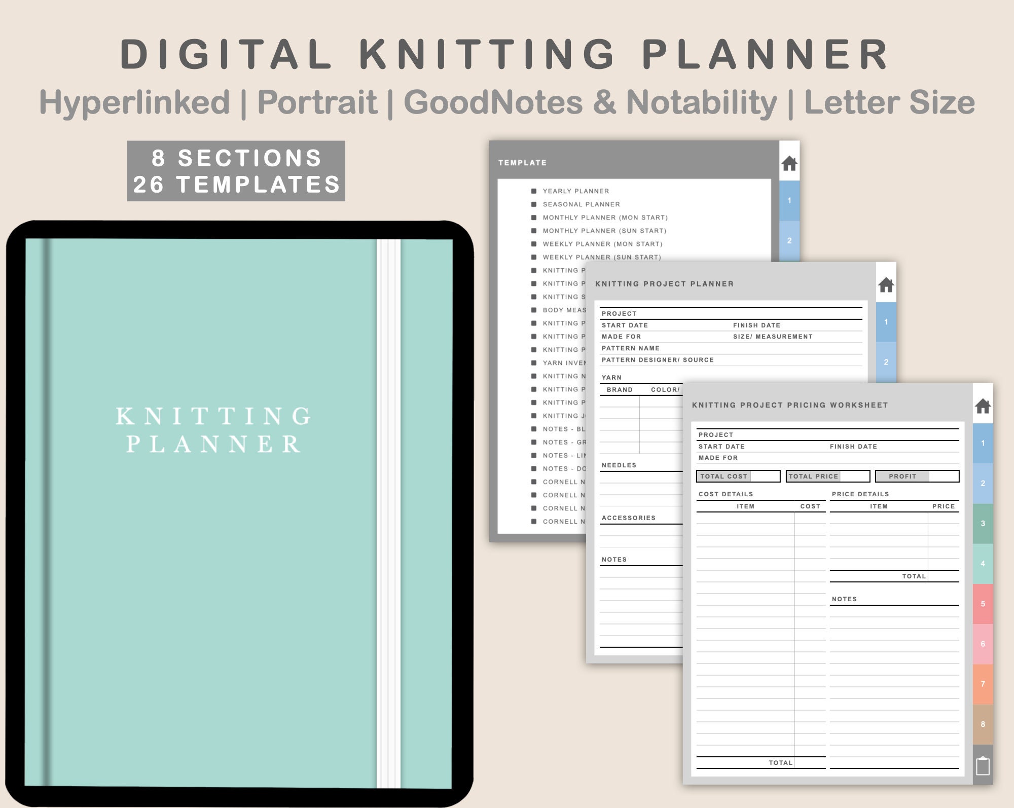 Digital Knitting Project Planner, Knitting Journal, Knitting Hyperlinked  Notebook for Ipad, Goodnotes, Notability, Portrait, Pastel -  Norway