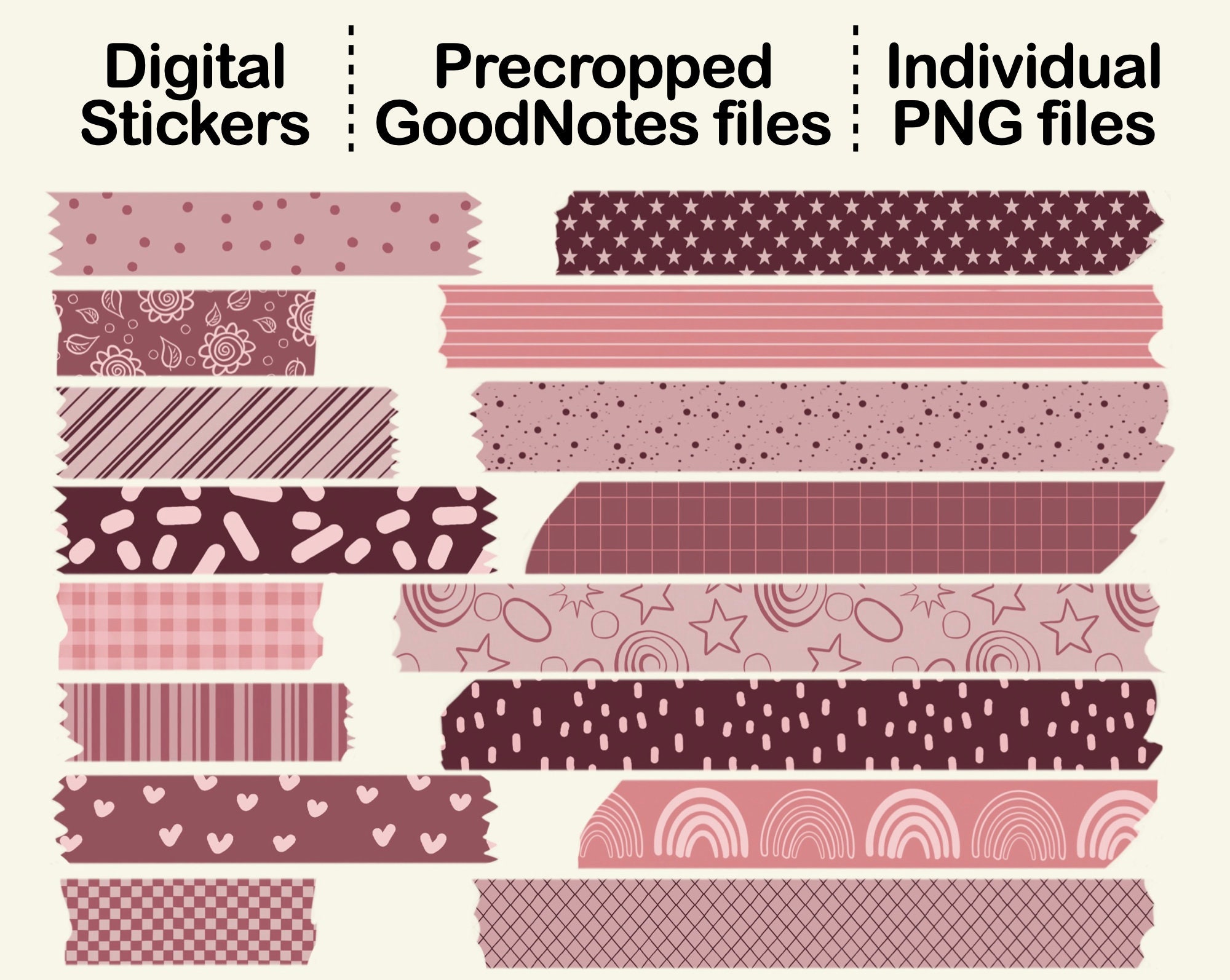 Digital Washi Tape Sticker in LOVELY in PINK Theme for Etsy UK