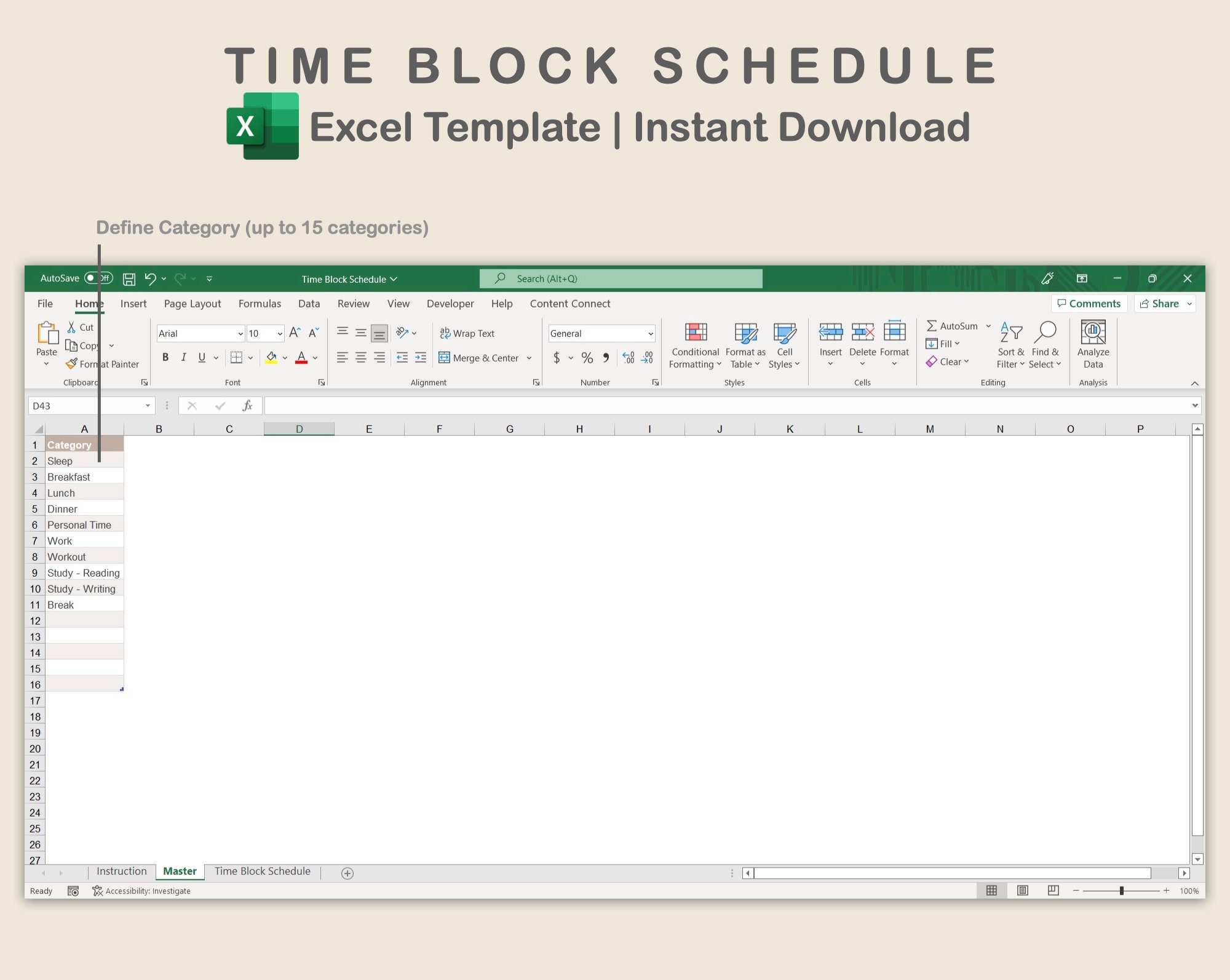 Excel Time Blocking Schedule, Time Block Spreadsheet Template, Weekly ...
