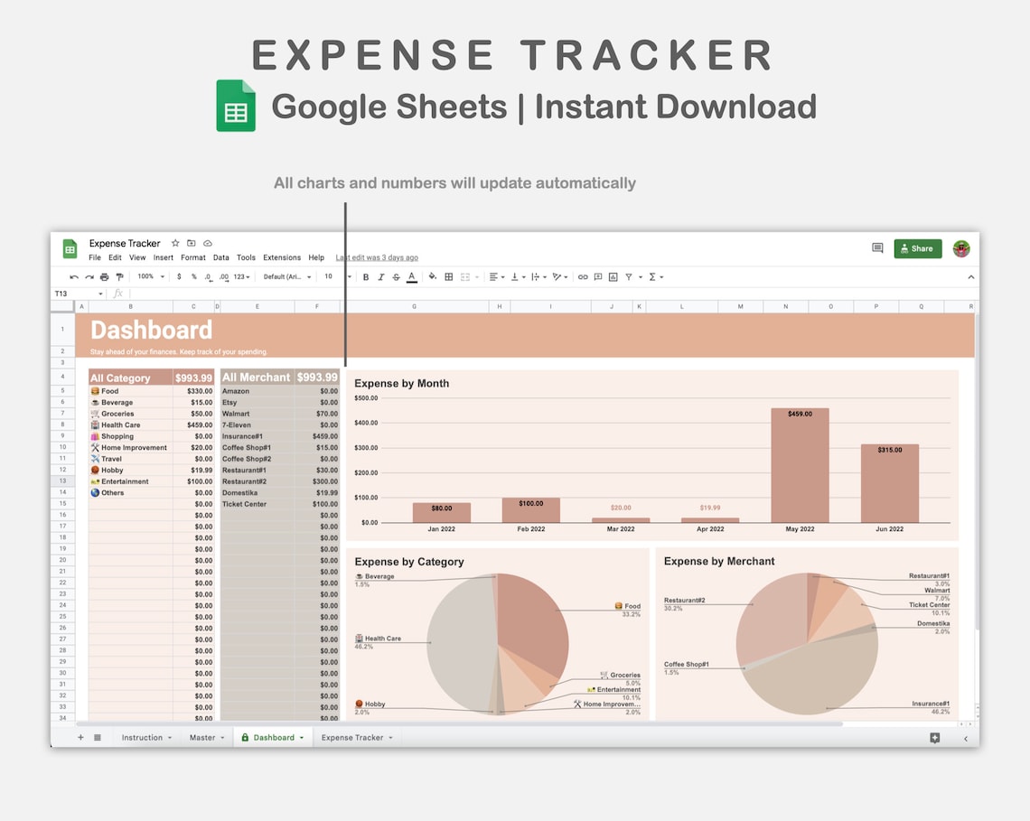 Google Sheets Expense Tracker Expense Tracker Spreadsheet Etsy