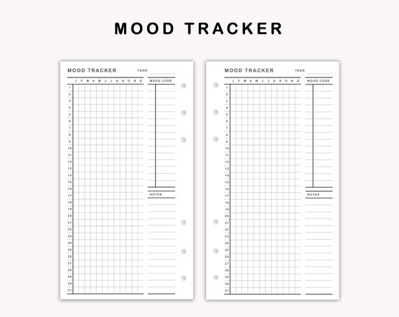 Prints PDF Printable Inserts Mood Tracker Monthly Yearly Mood Chart ...