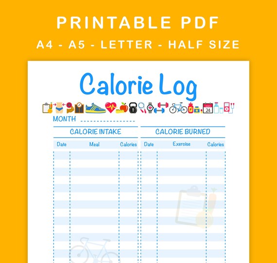 Calorie Log Printable Calorie Tracker Daily Calorie Count Etsy