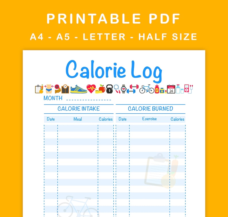 Calorie Log Printable Calorie Tracker Every day Calorie Depend A4, A5, Letter Dimension, Fifty percent Dimension graphic about Printable Calorie Tracker identified as Calorie Log Printable Calorie Tracker Day-to-day Calorie Depend A4, A5, Letter Sizing, 50 percent Measurement
