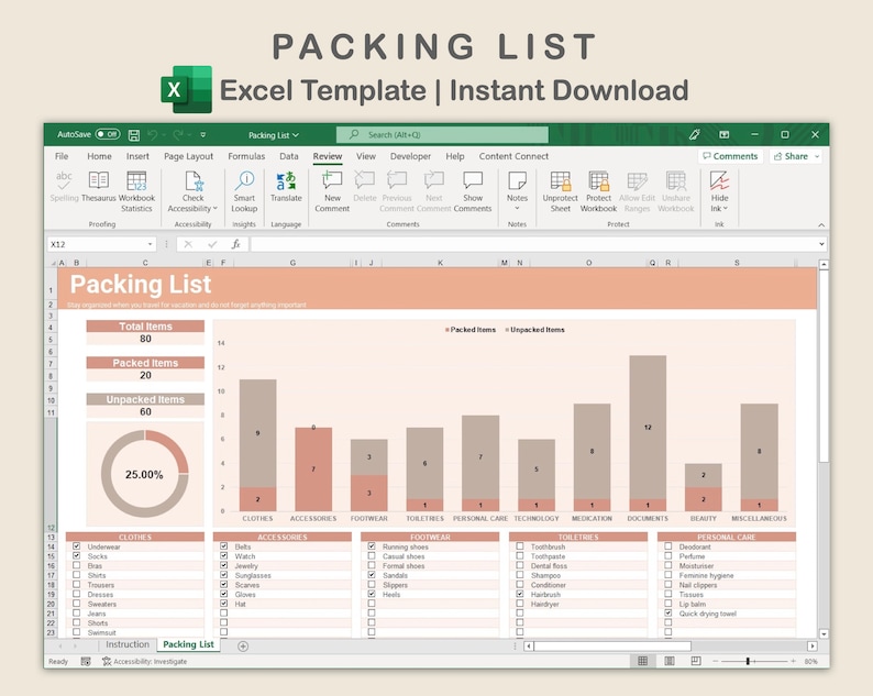 Packing List Excel Packing List Template Excel Spreadsheet Etsy Packing List Excel Packing List Template Excel Spreadsheet Etsy