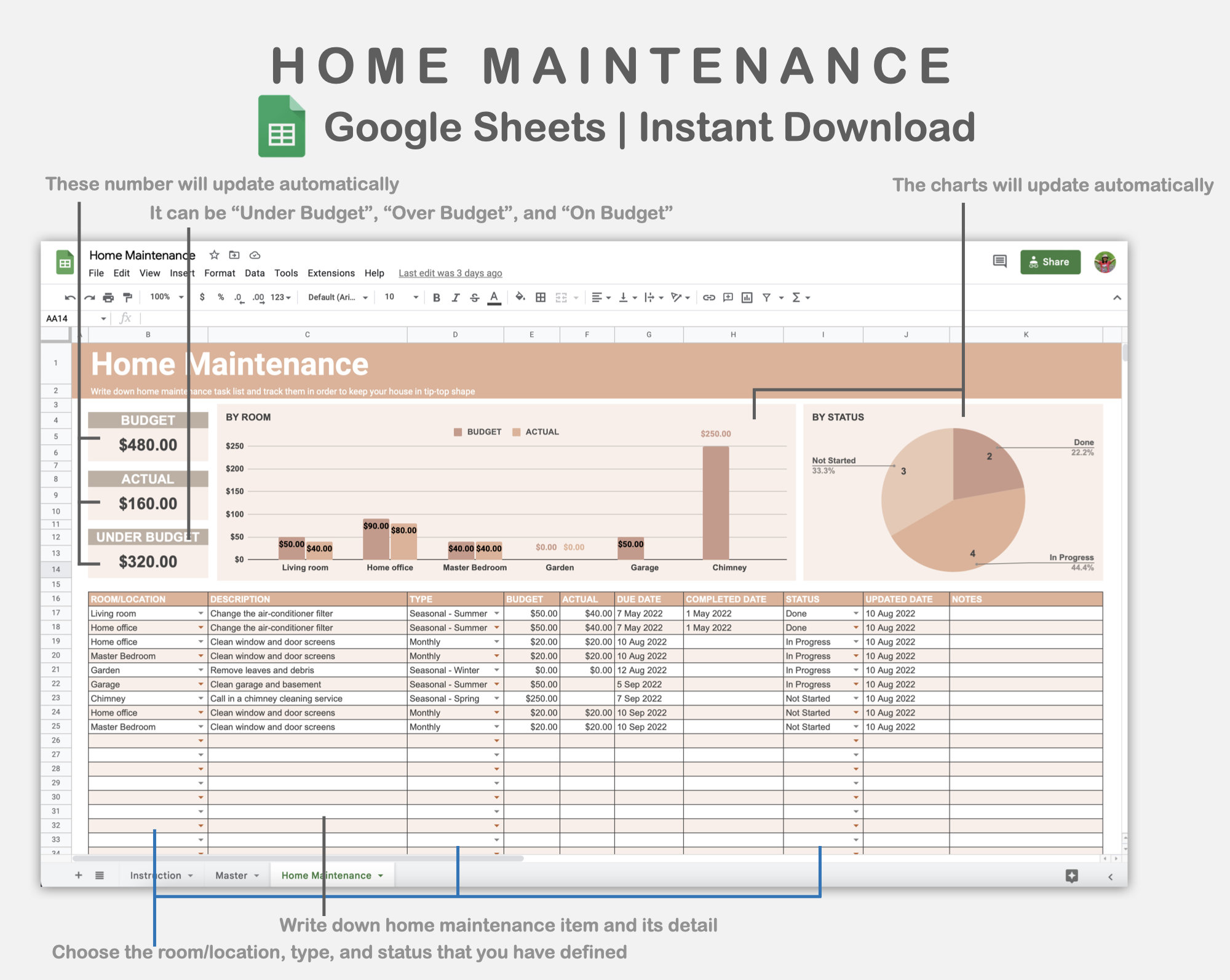 Home Maintenance Spreadsheet Google Sheets for Home - Etsy