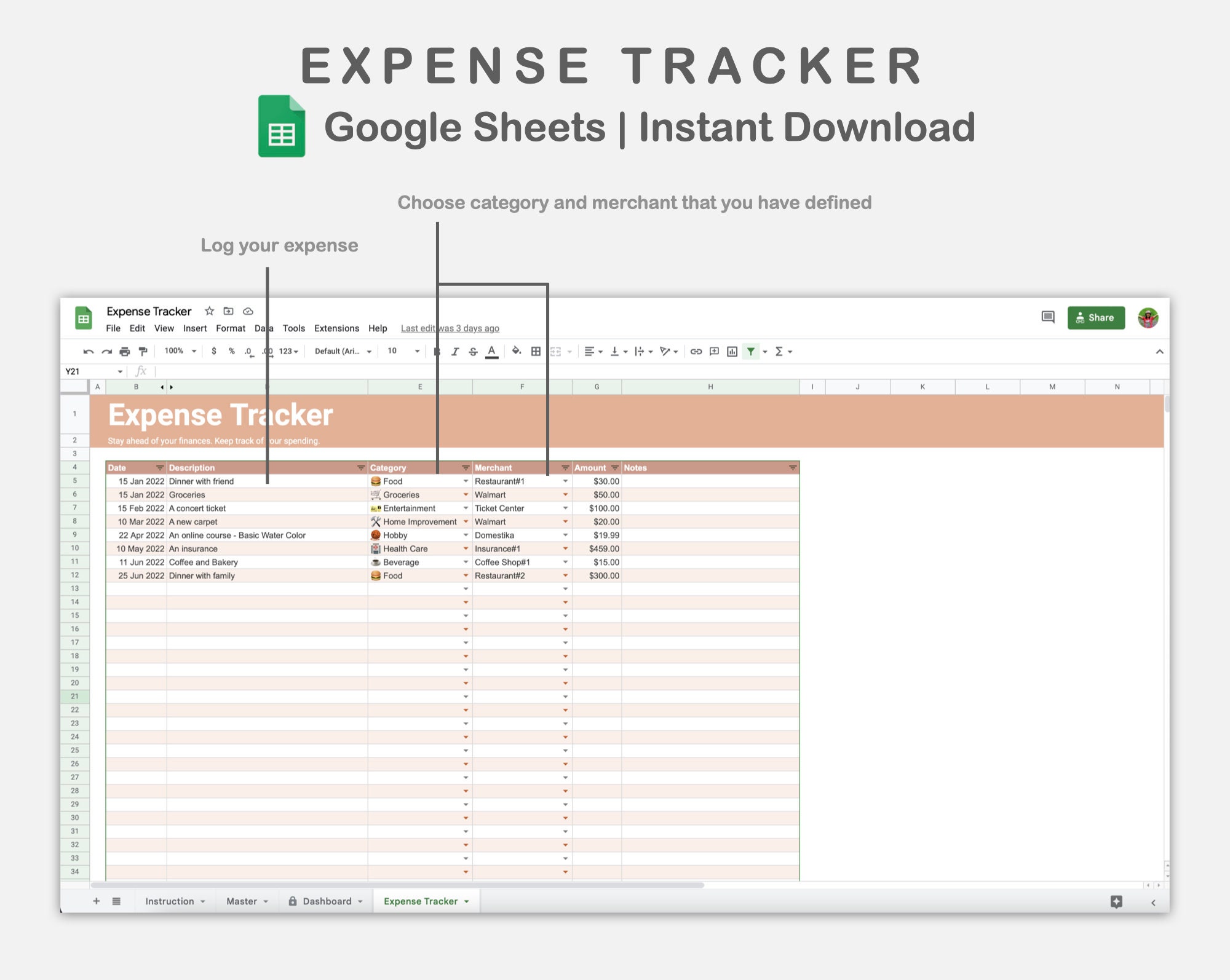 Google Sheets Expense Tracker Expense Tracker Spreadsheet Etsy