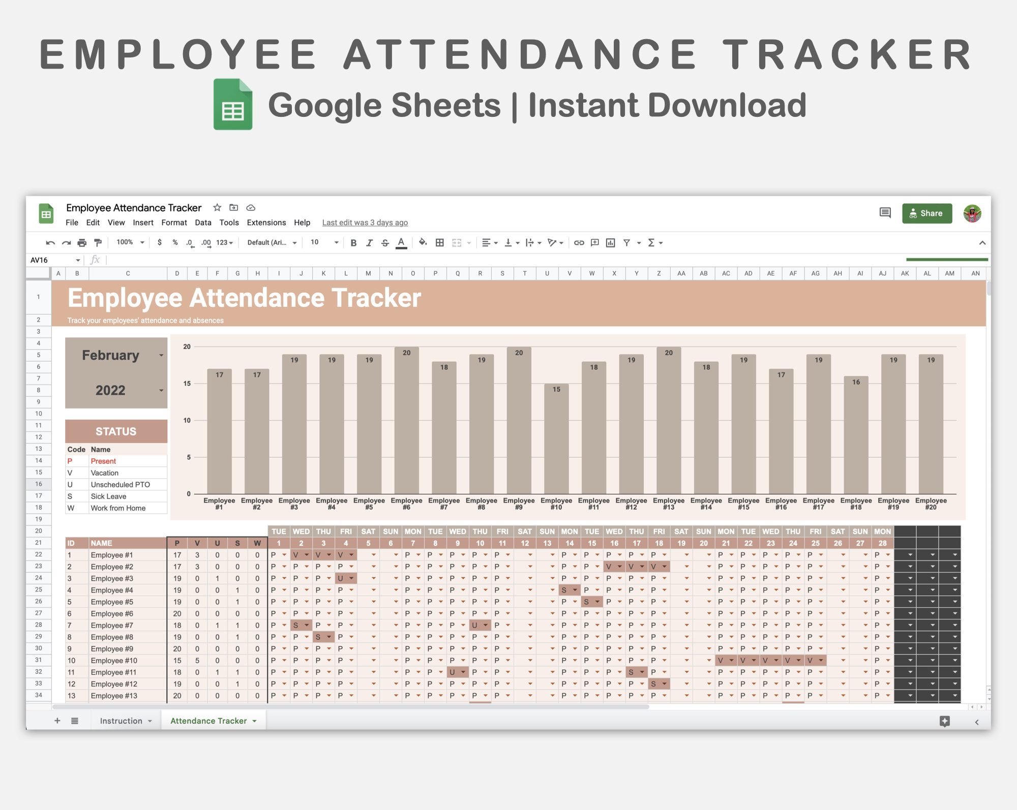 Employee attendance sheet