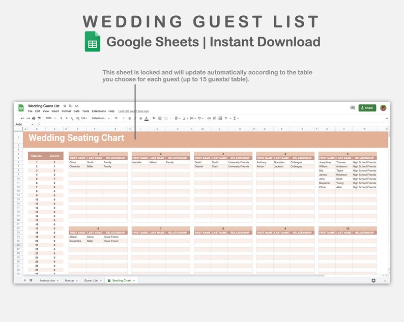 Google Sheets Wedding Guest List, Guest Tracker Spreadsheets