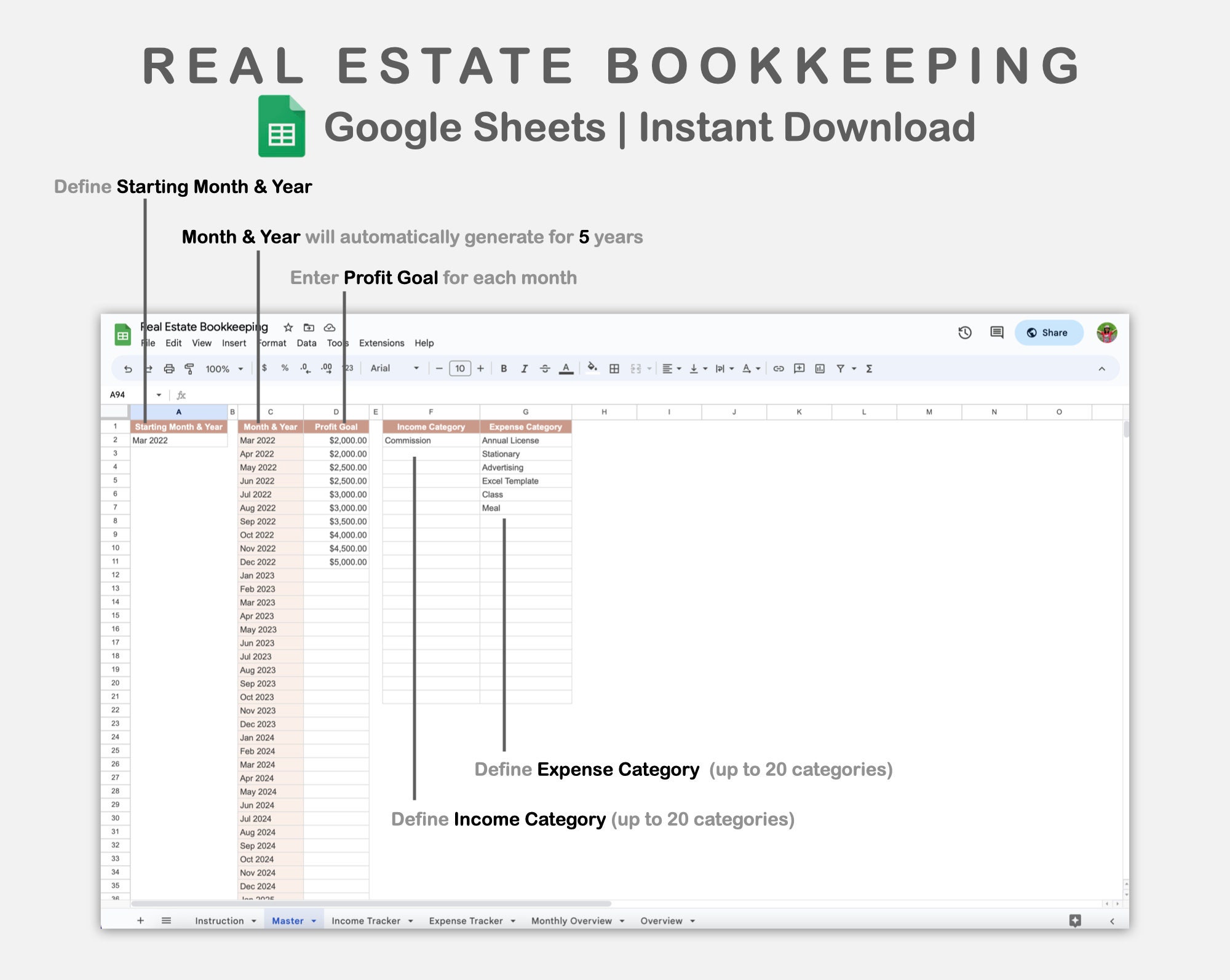 Google Sheets Real Estate Bookkeeping Realtor Bookkeeping Etsy