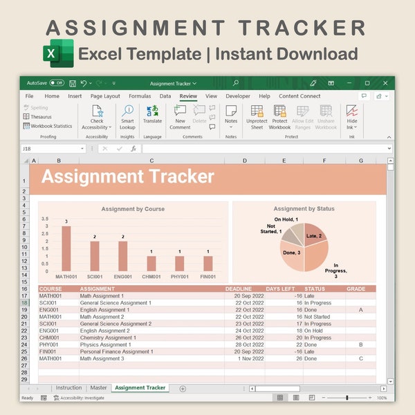 Assignment Tracker Excel - Etsy