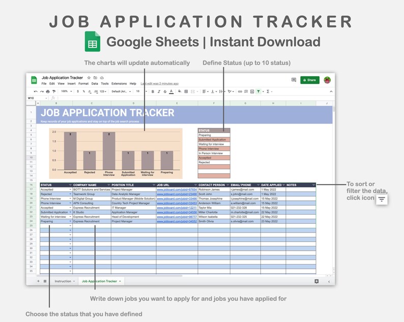 Job Application Tracker for Google Sheets Job Search | Etsy