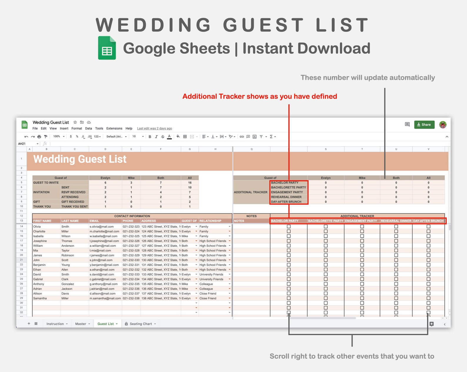 Google Sheets Wedding Guest List, Guest Tracker Spreadsheets Google Sheets Wedding Guest List, Guest Tracker Spreadsheets