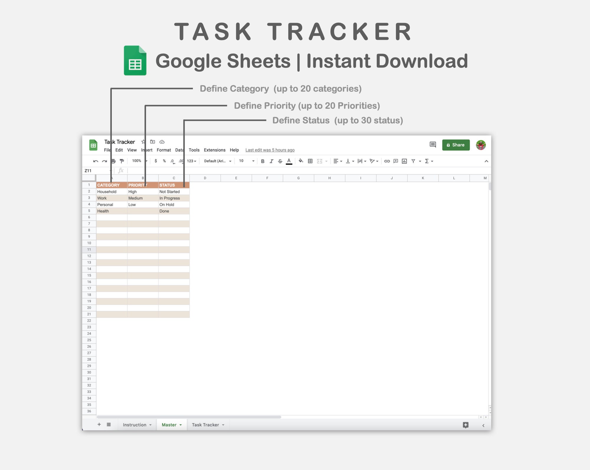 Google Sheets Task Tracker, Task Tracking Spreadsheet, to Do List