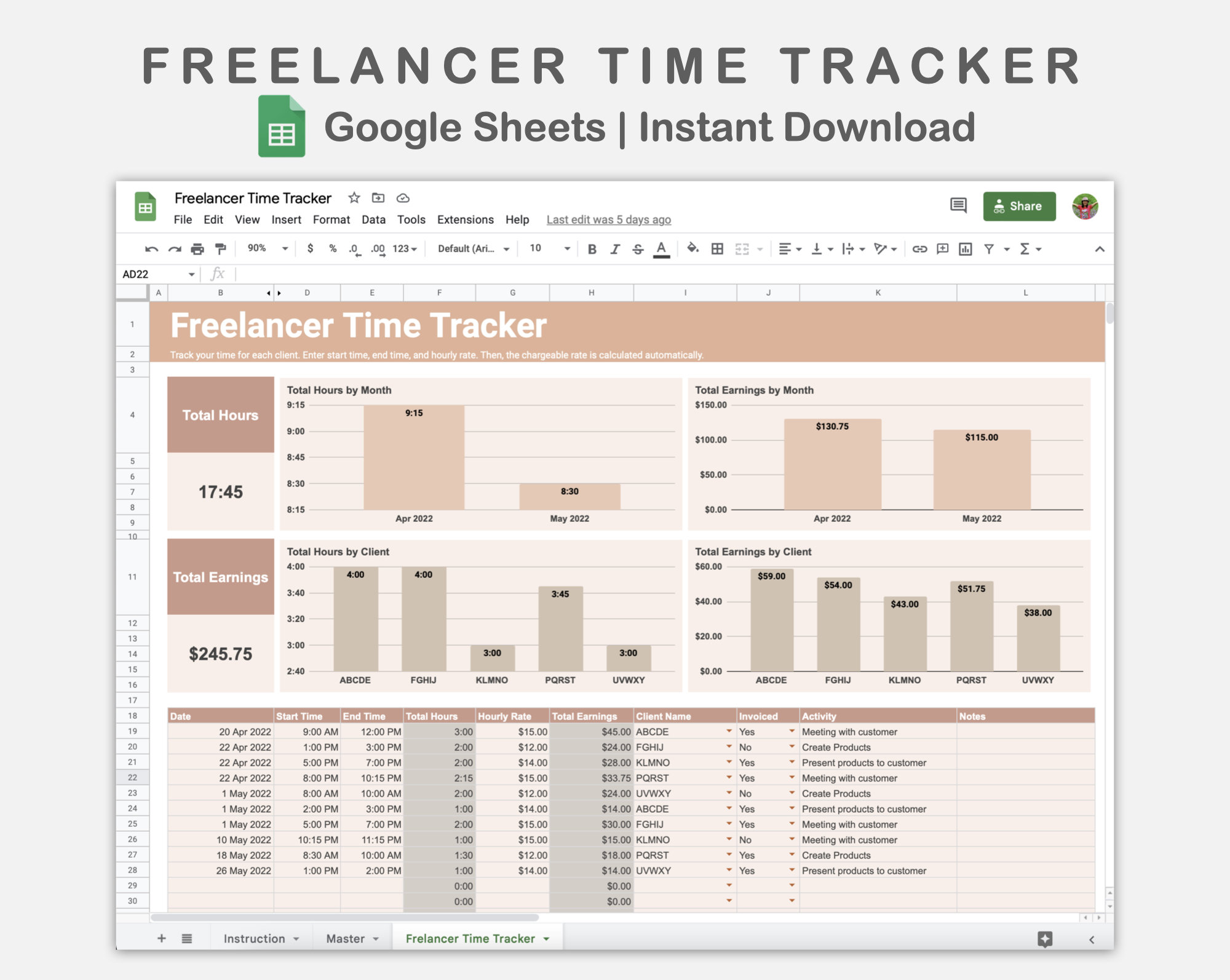 Time Tracker Google Sheets Template
