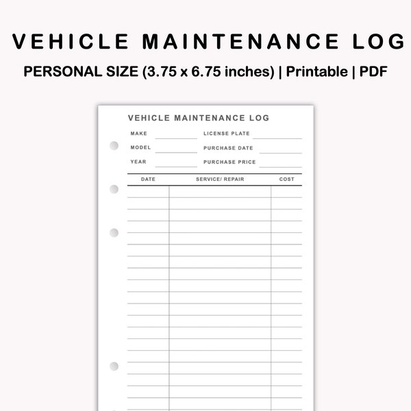 Vehicle Maintenance Tracker Printable - Etsy