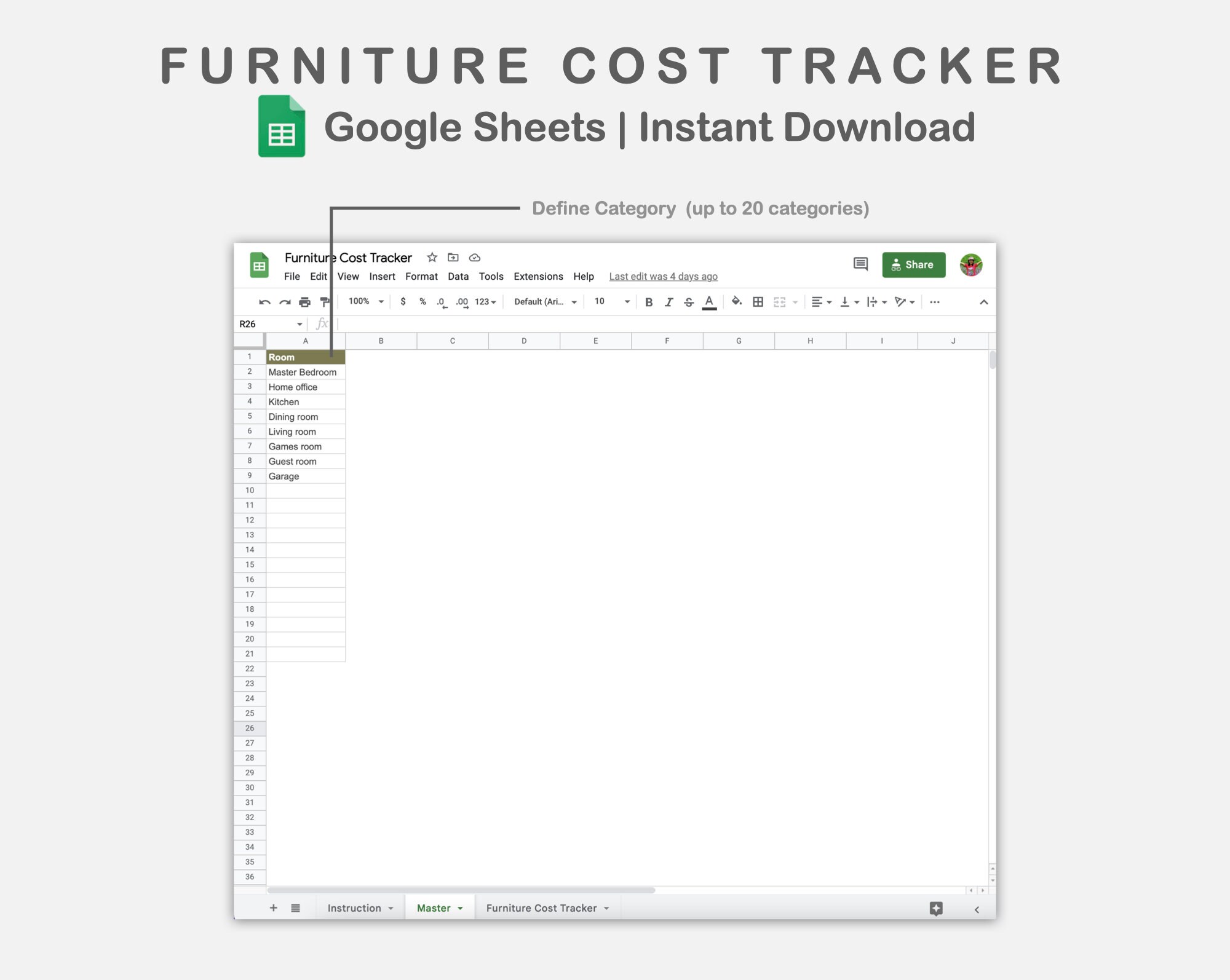 Furniture Cost Tracker Google Sheets, Home Furnishing Budget Tracker