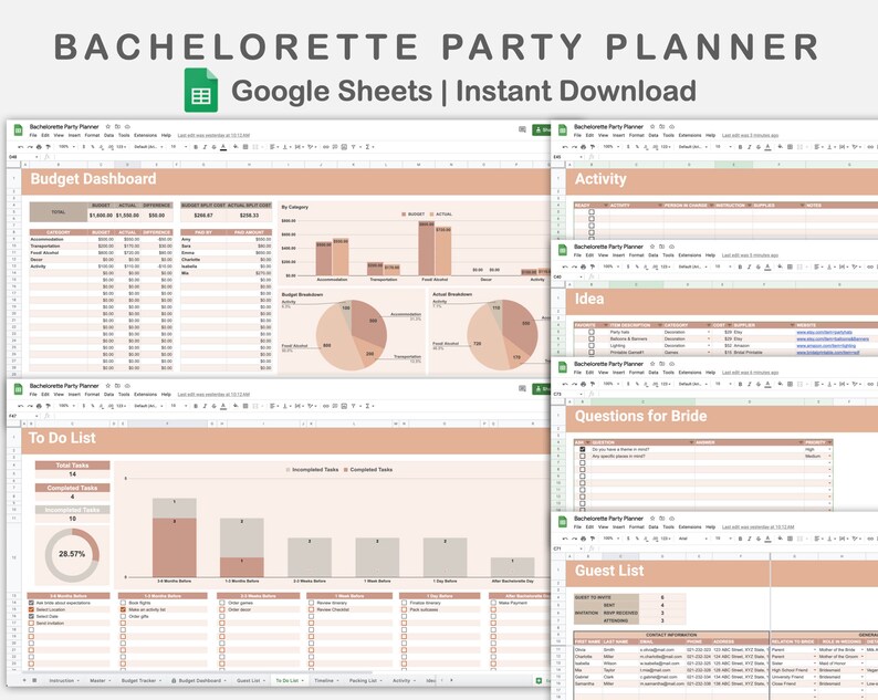 Google Sheets Bachelorette Party Planner, Hen Party Planning Template Google Sheets Bachelorette Party Planner, Hen Party Planning Template