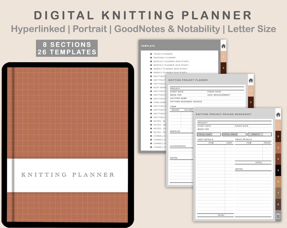 Knitting Project Planner Digital Goodnotes, Digital Knitting Planner,  Digital Tabs, Digital Journal Goodnotes, Digital Knitting Journal 