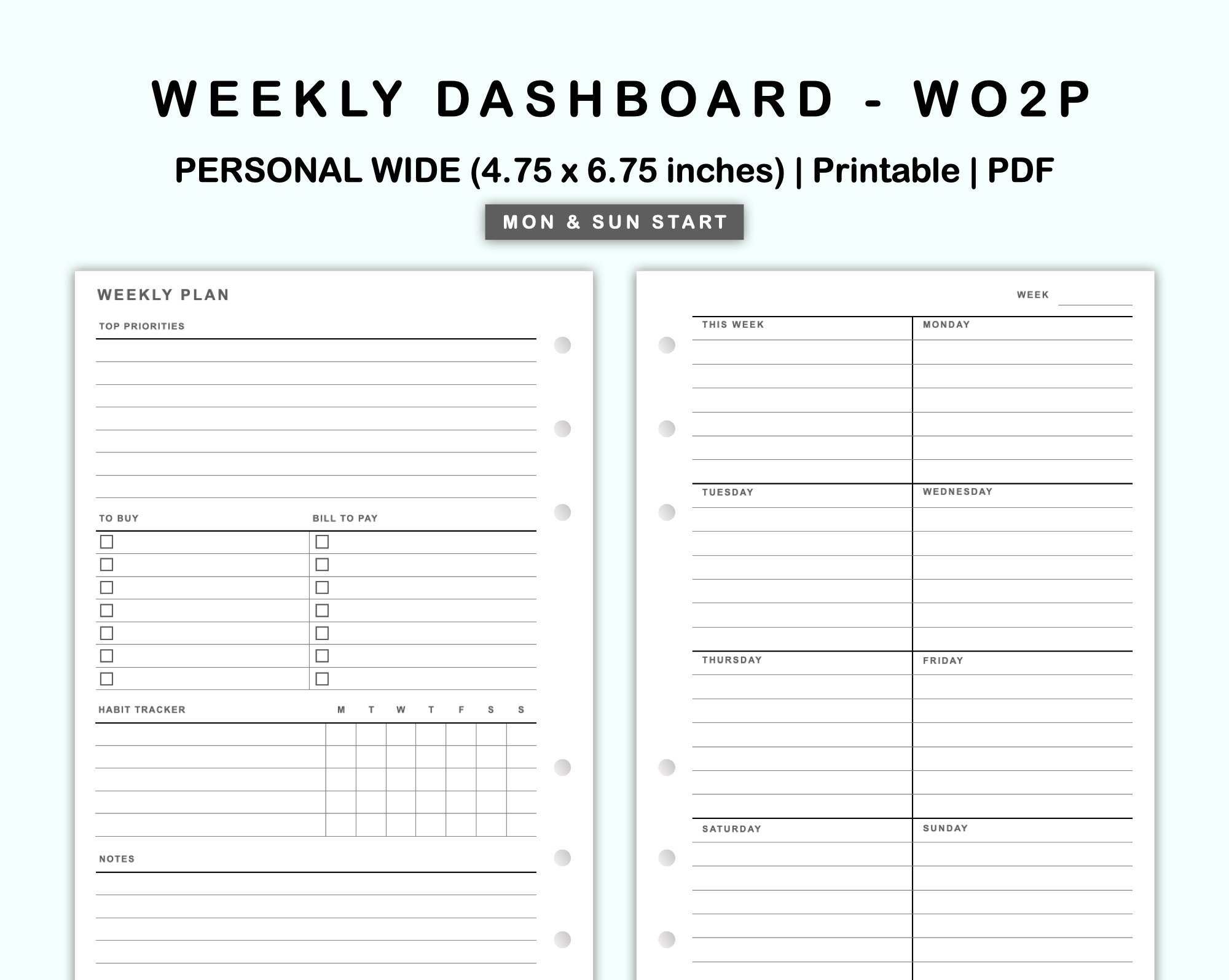 Personal Wide Weekly Planner Inserts Erin Condren Inserts 