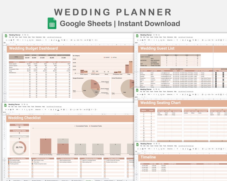 Google Sheets Wedding Planner Wedding Planning Spreadsheets - Etsy