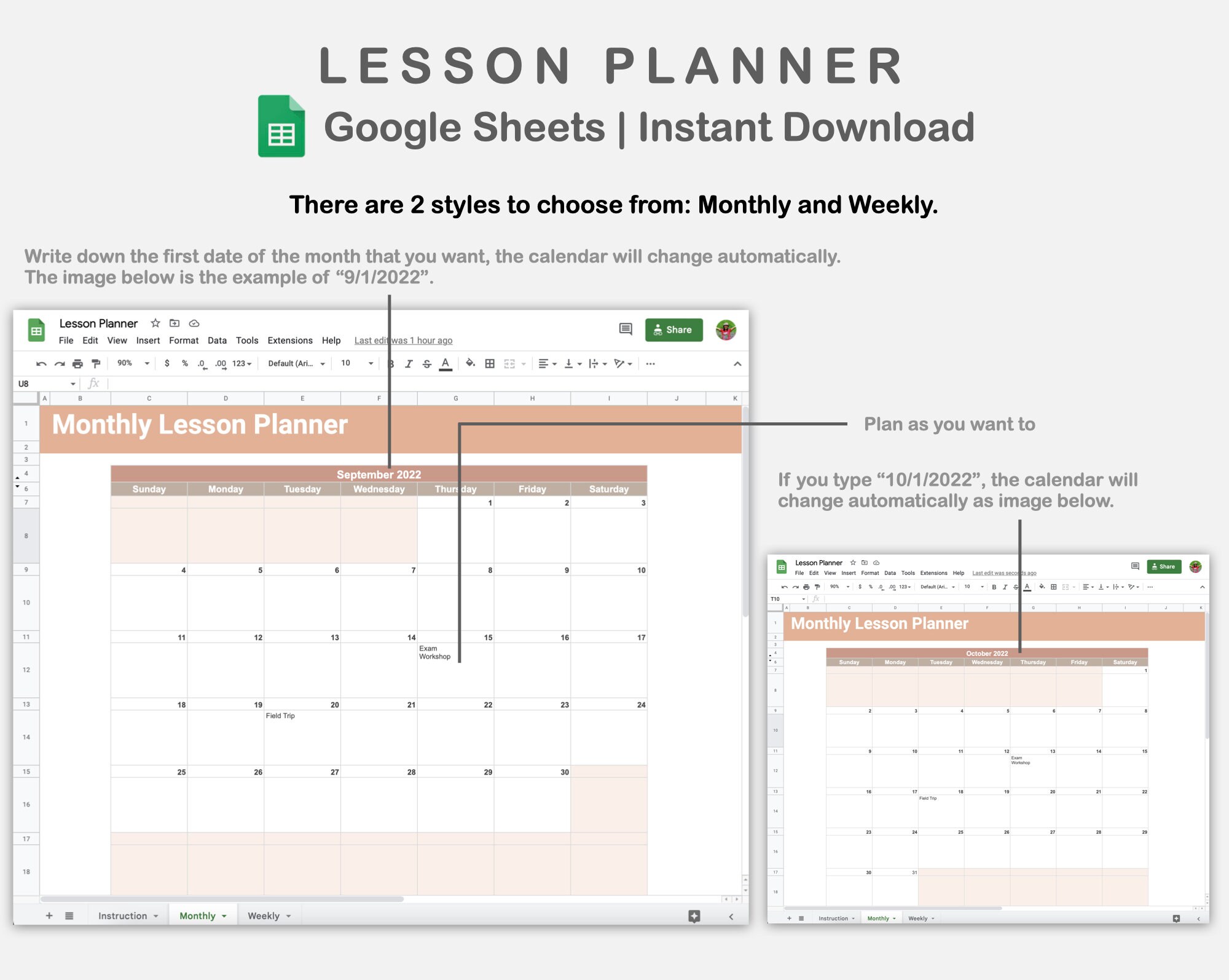 Google Sheets Lesson Planner Lesson Planner Template Weekly - Etsy
