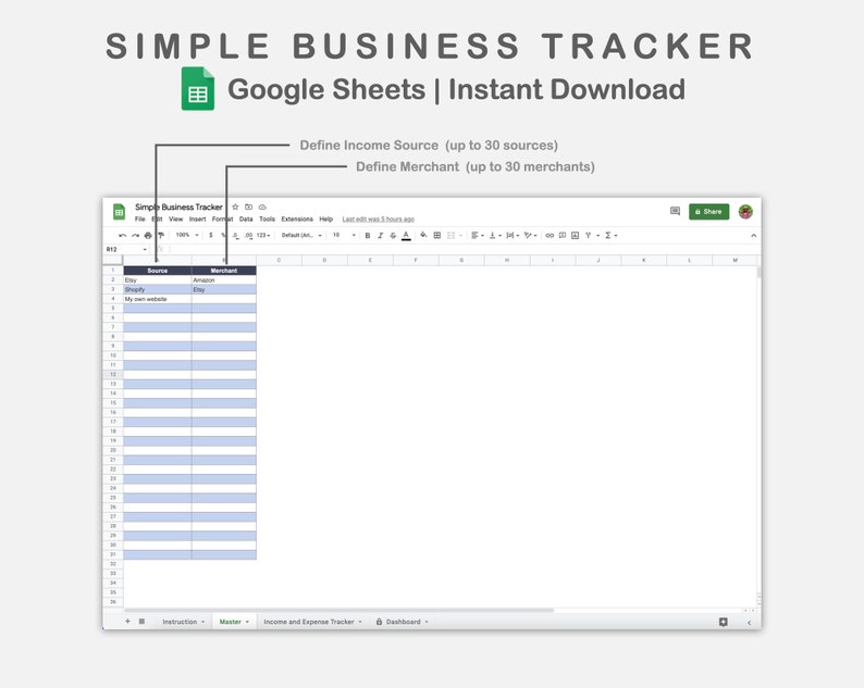 Google Sheets Business Tracker, Simple Business Expense and