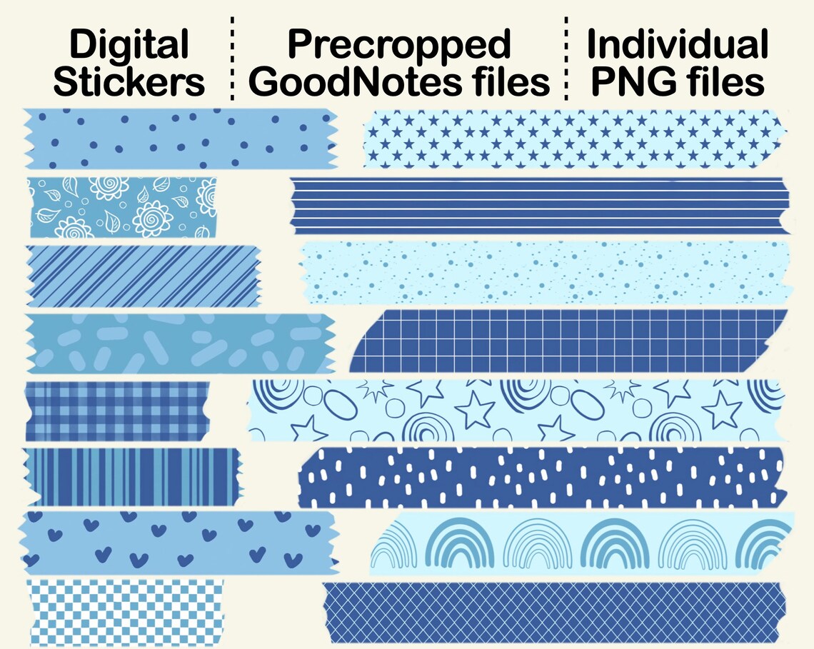Digital Washi Tape Sticker in SHINY BLUE Motiv für Goodnotes - Etsy.de