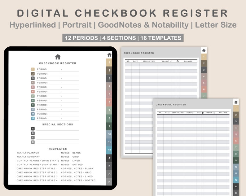 Digital Checkbook Register Check Book Register Hyperlinked Etsy