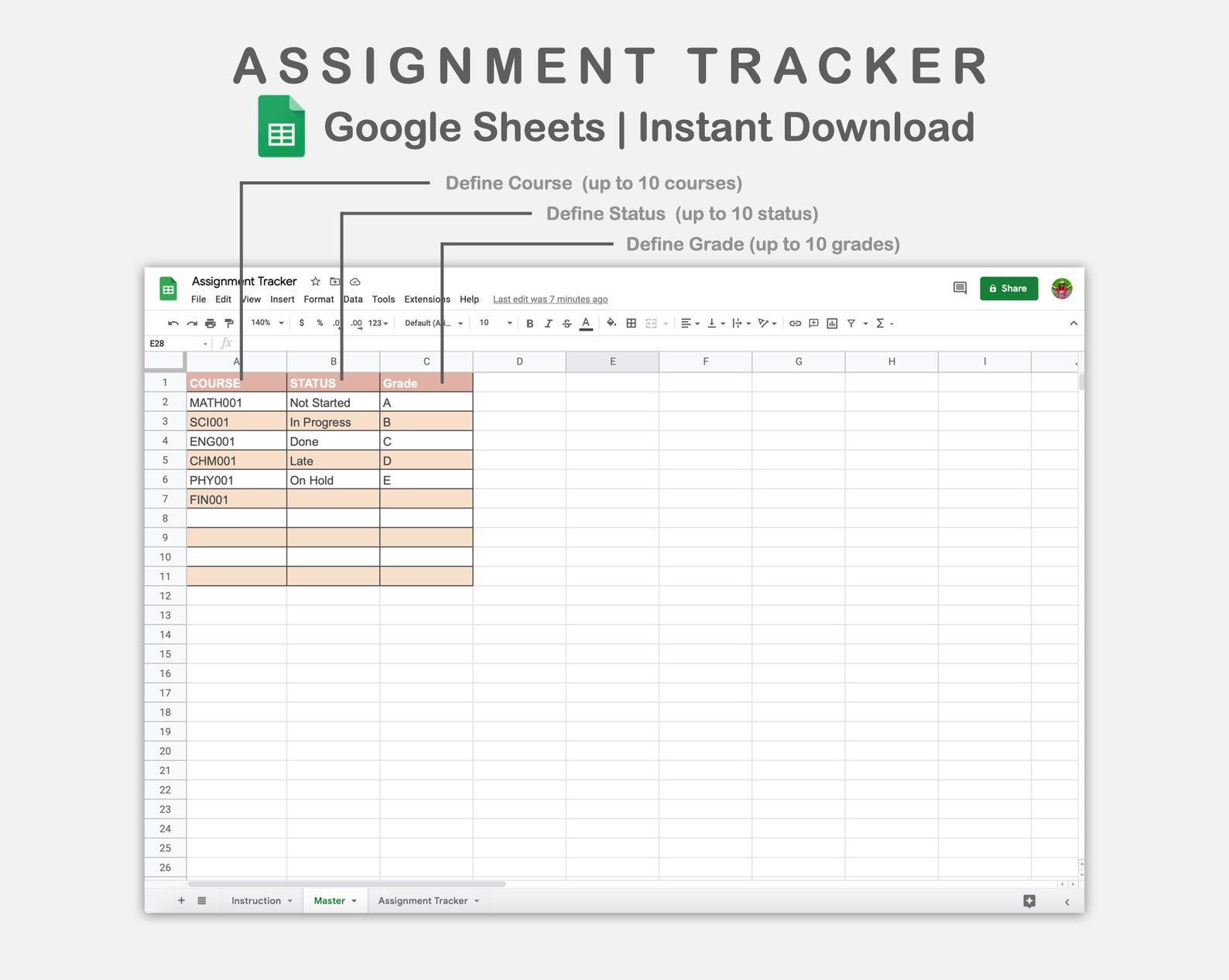 college assignment tracker google sheets template