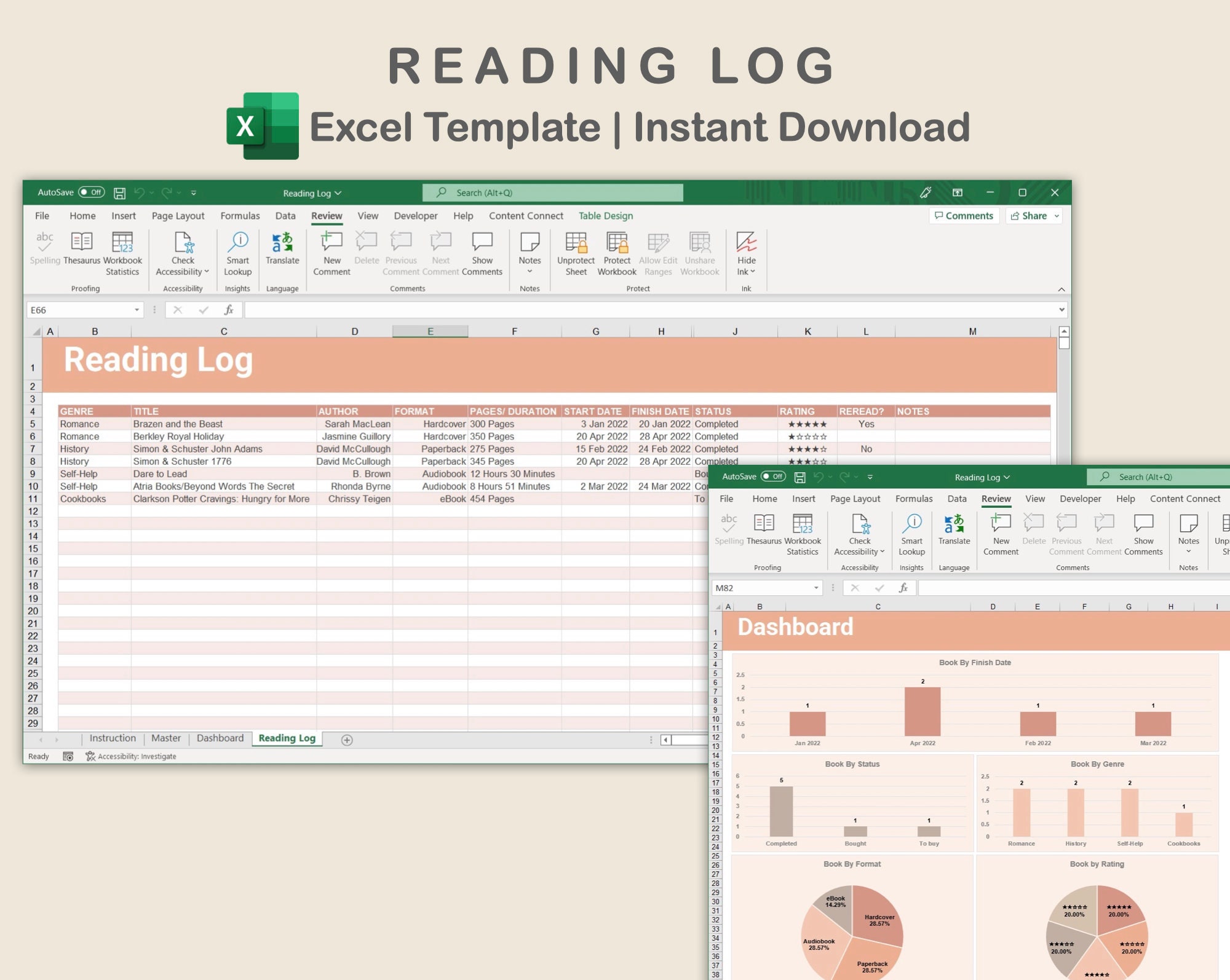 Reading Log Excel Reading Tracker Spreadsheet Book Tracker Etsy