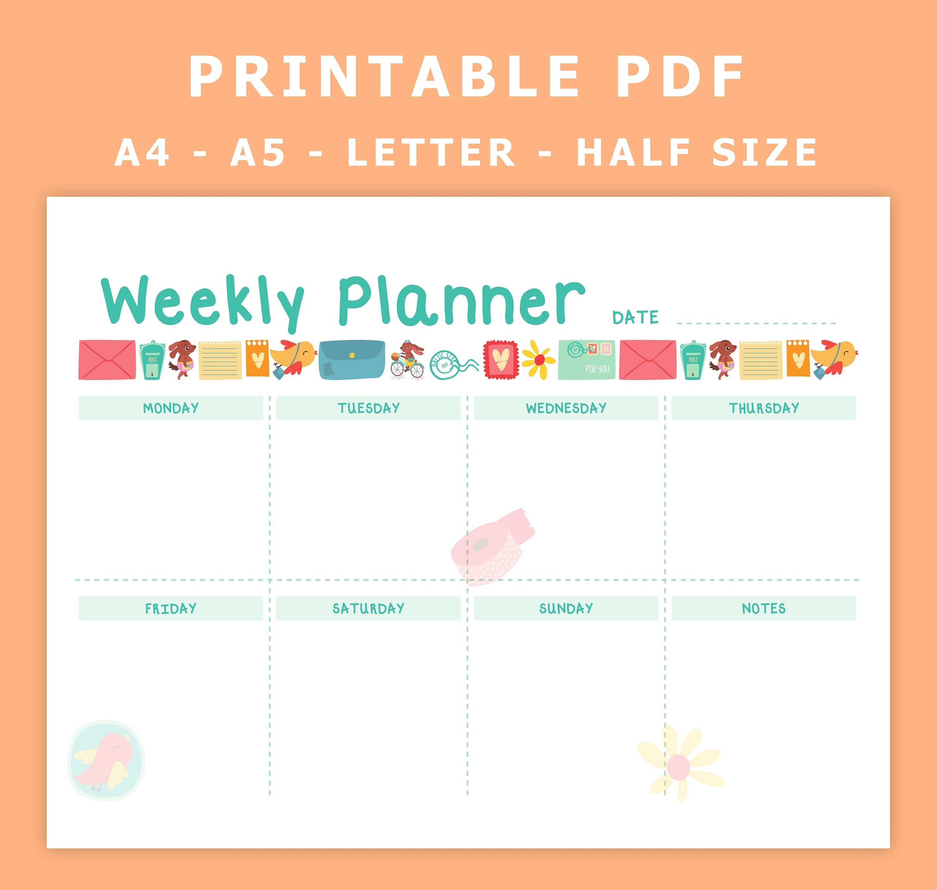 undated weekly landscape planner printable weekly schedule etsy