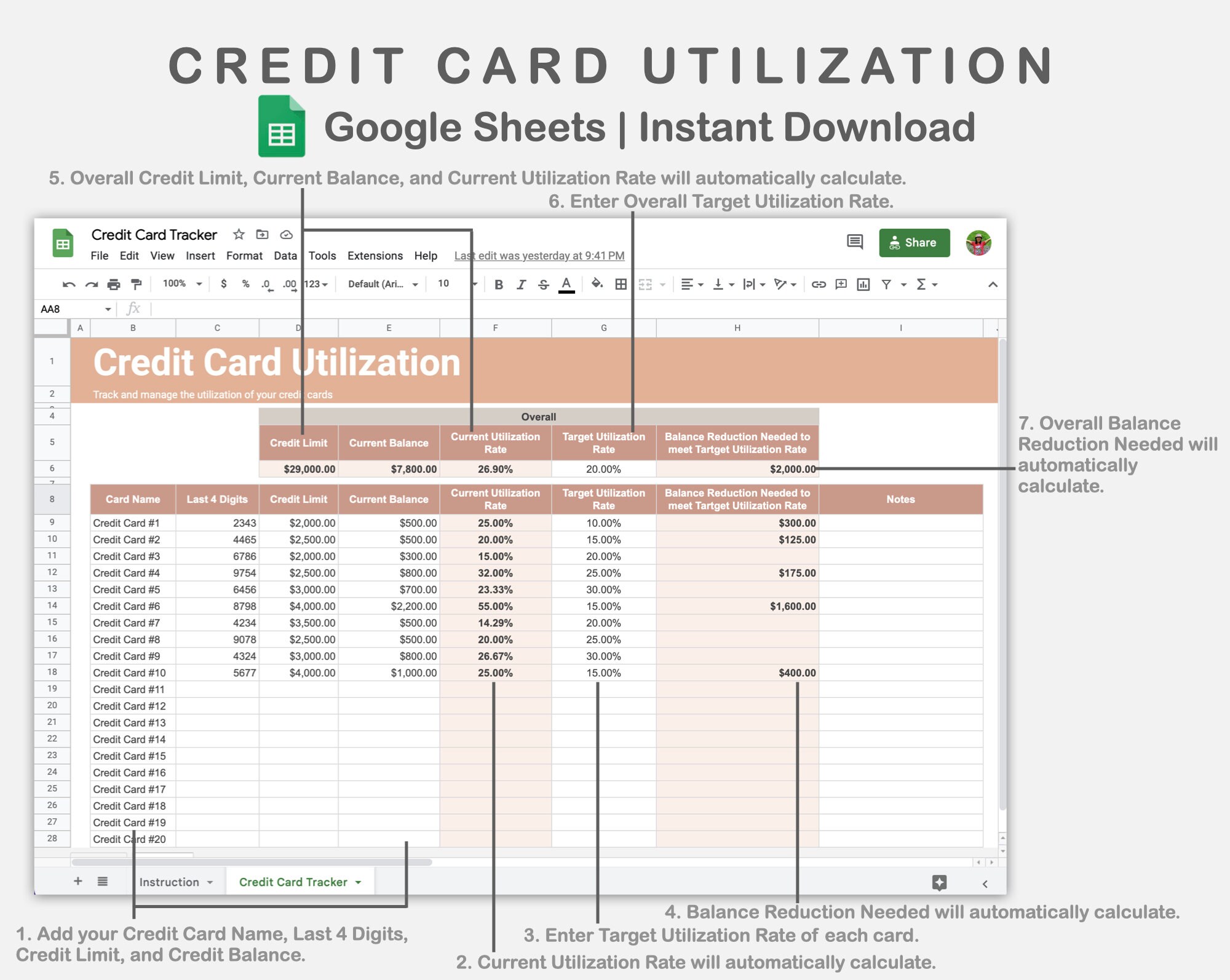 Google Sheets Credit Card Utilization Credit Card Tracker Etsy Google Sheets Credit Card Utilization Credit Card Tracker Etsy