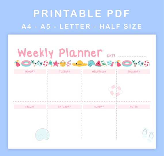 printable weekly landscape planner weekly schedule undated etsy