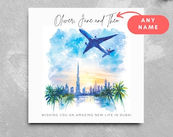 Personalised Name Emigrating Card Moving To Dubai Moving Abroad Card Leaving Card Moving Card Good Luck UAE Bon Voyage Dubai Card