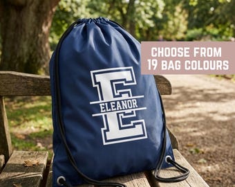 Personalised Name and Split Letter Drawstring Bag Club PE Custom Name Adult Team Kit Uniform College Sport Adult Bag Gym Backpack Soccer Bag