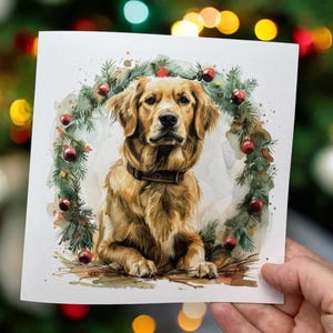 Golden Retriever Weihnachtskarte, Karte für Hundebesitzer, Haustierbesitzer Weihnachten, Hundeweihnachtskarte, Aquarellhund, festliche Karte, Karte für Tierliebhaber,