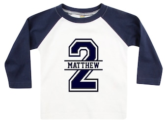 2nd Birthday Personalised Kids LONG SLEEVE BASEBALL T-Shirt Birthday Gift Party Child Sibling Celebration Present T Shirt 2 Year Old Second