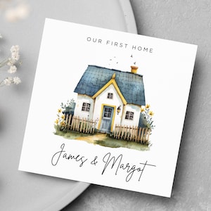 Notre première maison - Carte de voeux personnalisée emménagement - Carte de célébration personnalisée avec nom - Cadeau personnalisé pour une nouvelle maison