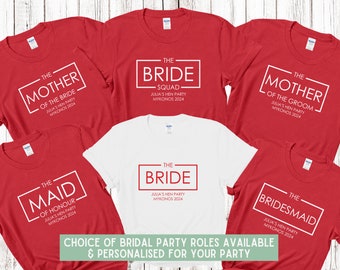 Custom Personalised Hen Party T shirts Bridal Role Mother Of Bride Bridesmaid Team Bride Bridal Shower Shirts Bride To Be Maid of Honour RED