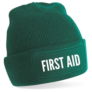 FIRST AID Unisex Adult Patch Beanie Hat Winter Outdoor Night Acrylic Festival Hospital First Responder Uniform Work First Aider Paramedic
