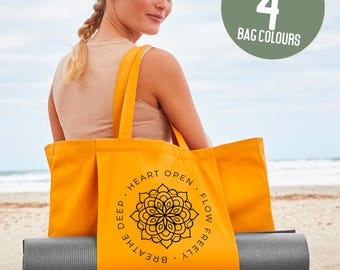 Organic Yoga Tote Bag, Yoga Mantra Bag, Yoga Mat Bag, Pilates Bag, Meditation Bag, Wellness Bag, Mindfulness Gift, Organic Cotton Bag