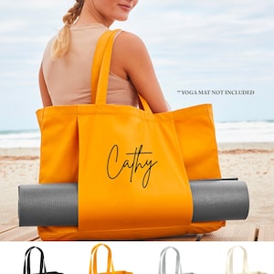 Bolsa de yoga orgánica personalizada con nombre grande, tipografía cursiva, bolsa de yoga personalizada, bolsa para esterilla de yoga, bolsa de pilates, bolsa de meditación