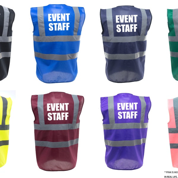 EVENT STAFF Enhanced Visibility Vest - Hi Viz - Hi Viz - Safety Reflective Vest Event Attire Jacket Business Uniform Event Work Charity