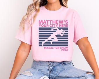 Personalised Running Marathon Support Crew T-Shirt | Custom Name and Location Retro Running Tee