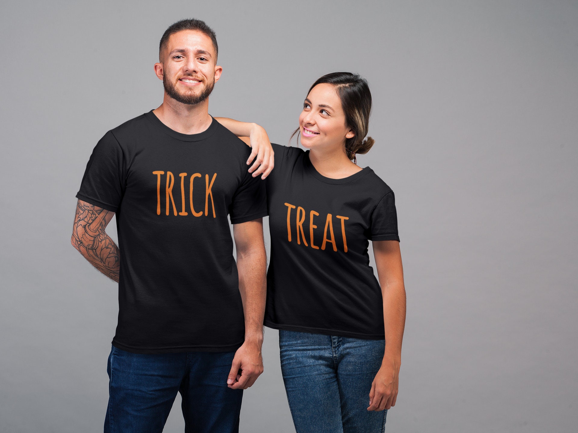 Trick Treat Couples His Hers Halloween Tshirt Fancy Dress Etsy