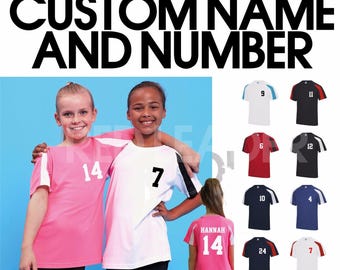 Kids Personalised Contrast Sport T Shirt Team Kit NAME & NUMBER Football PE Gym Sport Polyester