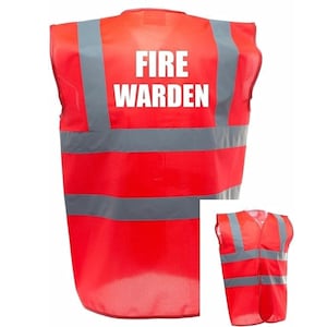 Fire Warden Printed Red Enhanced Safety Vest Waistcoat Hi Viz/Vis Visibility Workplace/Business